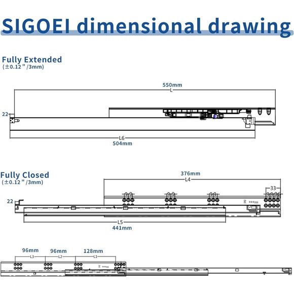 22" Bottom Mount Soft Close Drawer Slides Full Extension 80lb Load 22 inch - Picture 11 of 11